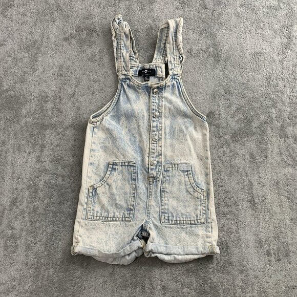 7 For All Mankind Overalls Girls Size 4T Short Blue Acid Wash Denim Casual - Picture 1 of 13